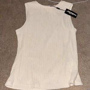 Zeagoo Women's Beige Ribbed Tank Top